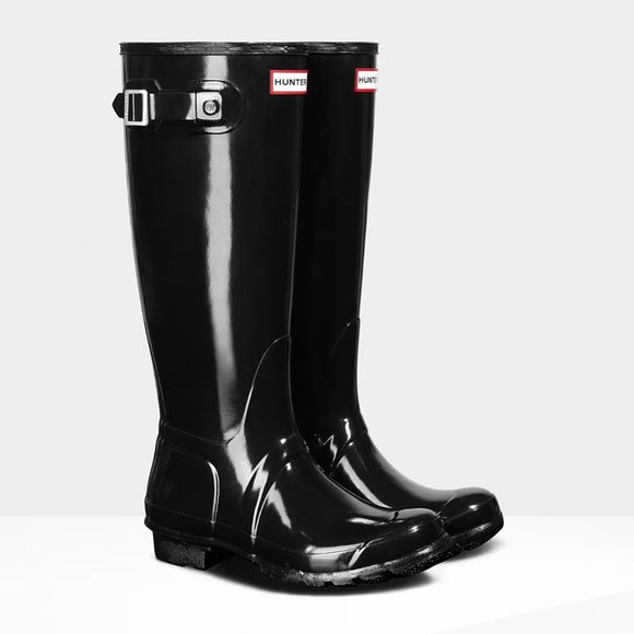 Hunter Original Tall Boot, Glossy Black with Socks - Picture 2 of 4